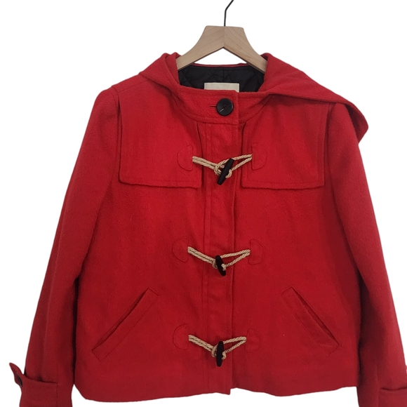 Anthropologie | Hinge Red Toggle Wool Blend Hooded Coat Jacket - Picture 2 of 9